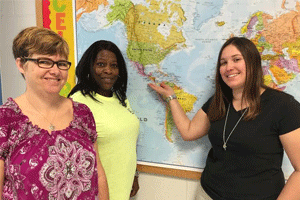 Selma Elementary teachers (from left) Janet Molokach, Terry Reason, and Melissa Page are honored to be chosen by their school for the UNC World View International Study Visit to Costa Rica and Nicaragua in July of 2016.