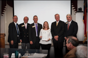 (From left) Transportation Secretary Nick Tennyson, Board of Transportation Member Gus Tulloss, Division Engineer Tim Little, Angie West, Durwood Stephenson and Board Chairman Ned Curran.