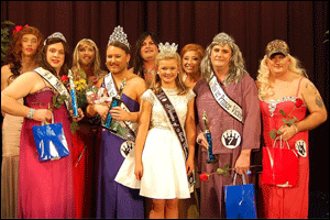 (Left to right): "Red Velvet" aka Tyler McDaniel, "Anita Crown" aka Justin Langdon, "Telulah May Massey" aka Jeremy Holland, "Martina Jo-Party" aka Marty Young the 2016 "Miss"ter Prince Victory, "Lucy Juicy" aka TJ Johnson, Calesie Godwin, Sami McDaniel, "Elsie Klein" aka Brian Honeycutt, and "Le'Stancil Nevik" aka Kevin Stancil.