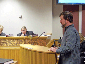 Derek Ball appeared before Johnston County Commissioners on Monday seeking to overturn a stop work order issued on a building at his home.  Commissioners sided with the Johnston County Inspections Department.  WTSB Photo 