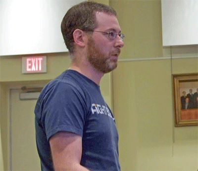 Saint John’s Wood Subdivision resident Jason Montleon appeared before the Clayton Town Council Tuesday night saying he was concerned additional lots in the subdivision may add to water runoff issues. JoCoReport.com Photo