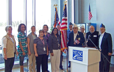  (Left to right): Nancy Barry - 1st Grade Teacher; Tanisha Knight - 1st Grade Teacher; Samantha Dunn - 1st Grade Teacher; Michelle Montgomery - 1st Grade Teacher Assistant; Sharon Johnson - Elementary Principal; Dr. Julie Jailall - Neuse Charter Executive Director; Glenn Creech - 40 & 8 Member; Gene Karaszewski - 40 & 8 Member;  Ken Stith -40 & 8 Member; Ken Parker -40 & 8 Commander; Tony Braswell - Johnston County Commissioner chairman; Bob Hughes - 40 & 8 Member.