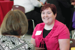 Princeton Elementary Principal Rhonda Ward (left) talks with candidate Autumn Best (right) during the Johnston County Schools Teacher Job Fair held Saturday at West Johnston High School.