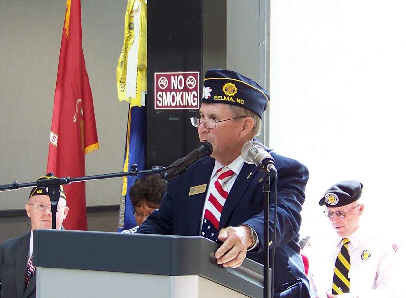Johnston County Commissioner Ted Godwin of Selma, a US Army Veteran, thanked the 16 Veterans organizations that make up the Johnston County Veterans Council for putting together the 2016 Memorial Day Service in Smithfield. JoCoReport.com Photo
