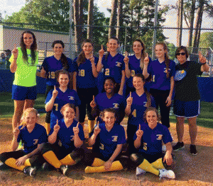 (Left to right): Team members include (front row) left to right: Morgan Miller, Michaela Radford, Meredith Wooten, Riley Whitley. (Second row) Katie Leverette, LeOnna Nelson, and Gracelyn Massey. (Third row) Assistant coach Savanna Massengill, Logan Sutton, Allie Crocker, Reanna Braswell, Sophie Meyers, Ellie Jones, and Head Coach Paula Wooten.