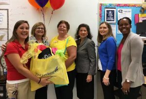 (Left to right):  Allison Dunn, Super Star Teacher;  Kim Loftin,  First Federal Bank;  Martha Stovall,  Clayton Chamber Ambassador;  Donna White,  Johnston County School Board;  Catherine Trudell, Clayton Middle Principal;  Sandra Robertson, Clayton Middle Asst. Principal