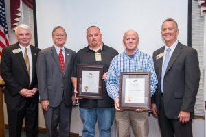 Left to right: Board of Transportation Chairman Ned Curran, Secretary Nick Tennyson, Roger Peeden, Luther Thompson and Division Engineer Jerry Jennings. Not pictured: Clifton Merritt